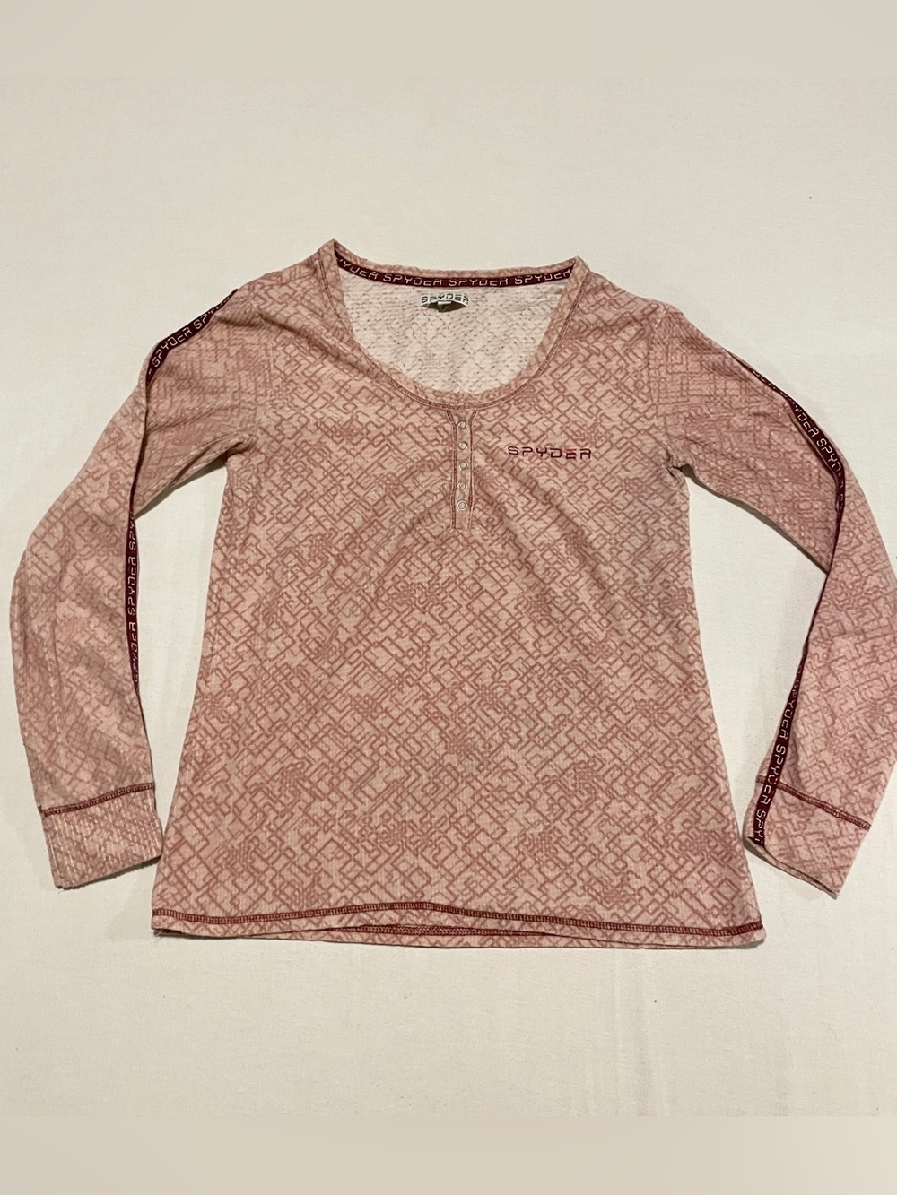 Spyder Women's Medium Pink Geometric Henley Long Sleeve Shirt Top